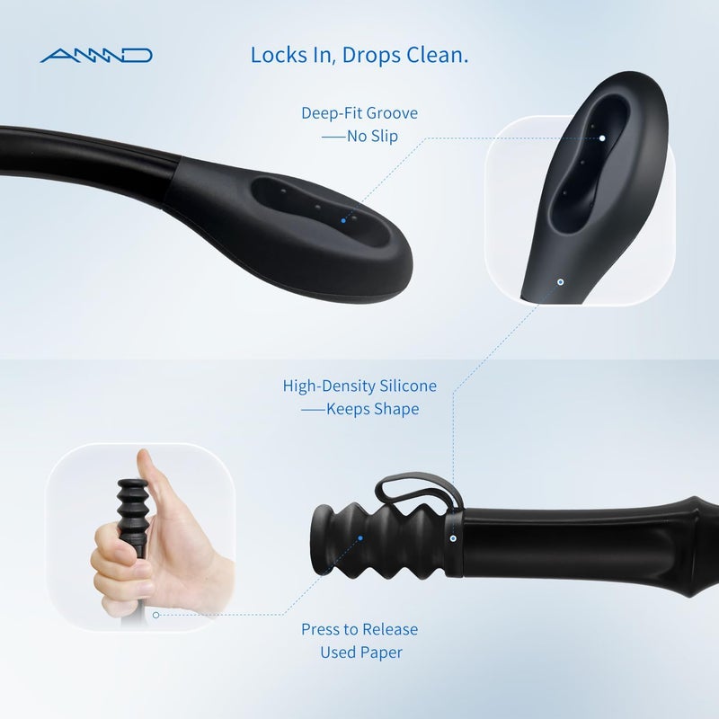 ANNND Bottom Buddy Wiping Aid – Upgraded Toilet Tissue Aids Wand for Wiping Bottom, 15.6" Long for Elderly, Overweight, Pregnant, and Limited Mobility, Black - Image 2